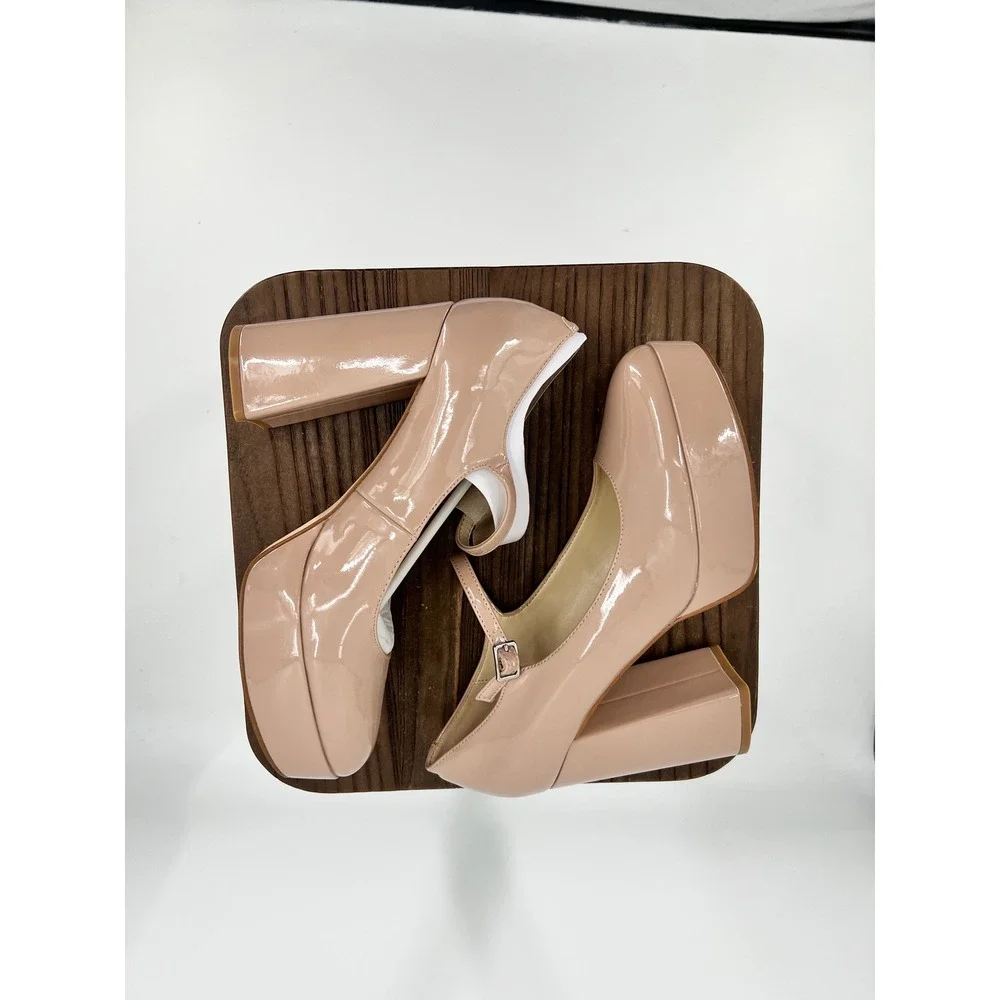 Nine West Pretz Platform Mary Jane Pumps NIB Light Natural 9M Retro 70s Style